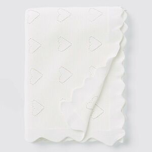 Target Valentine’s Day White Hearts Knit Throw Blanket with Scalloped Trim